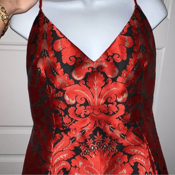 Free People Mini Backless Floral Bohemian Lined Red Black Gold Dress size 10 😍 - Picture 5 of 14